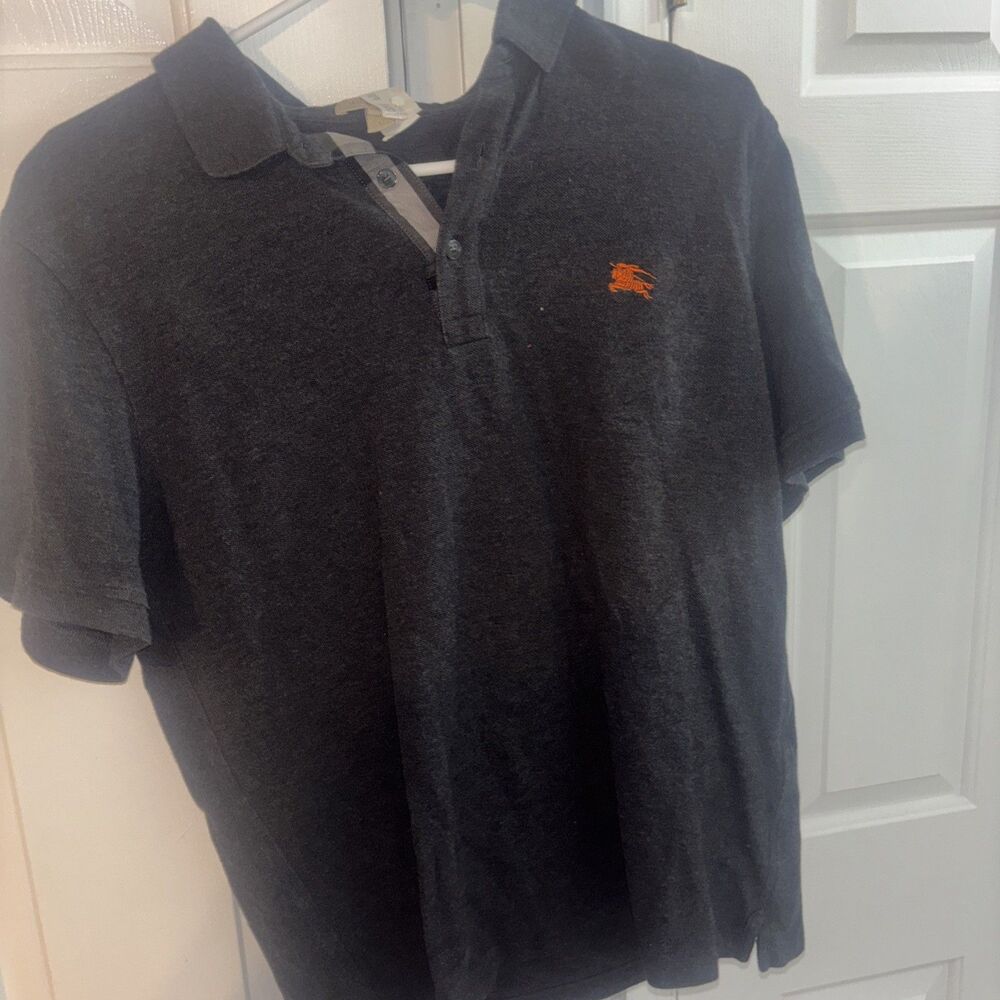 Burberry Men's Short Sleeve Polo Shirt, Size L, Gray